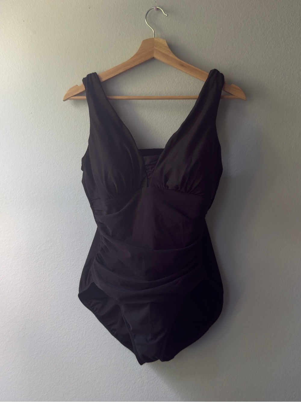 Lands' End Black V-Neck One-Piece Swimsuit